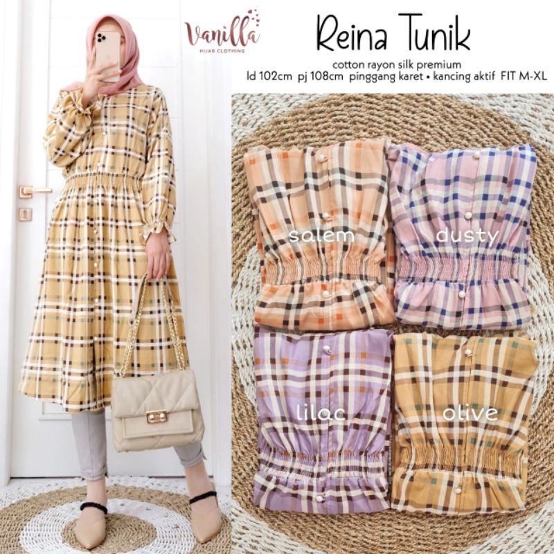 TUNIK KATON RAYON SILK PREMIUM MOTIF KOTAK-KOTAK REINA TUNIK BY VANILLA
