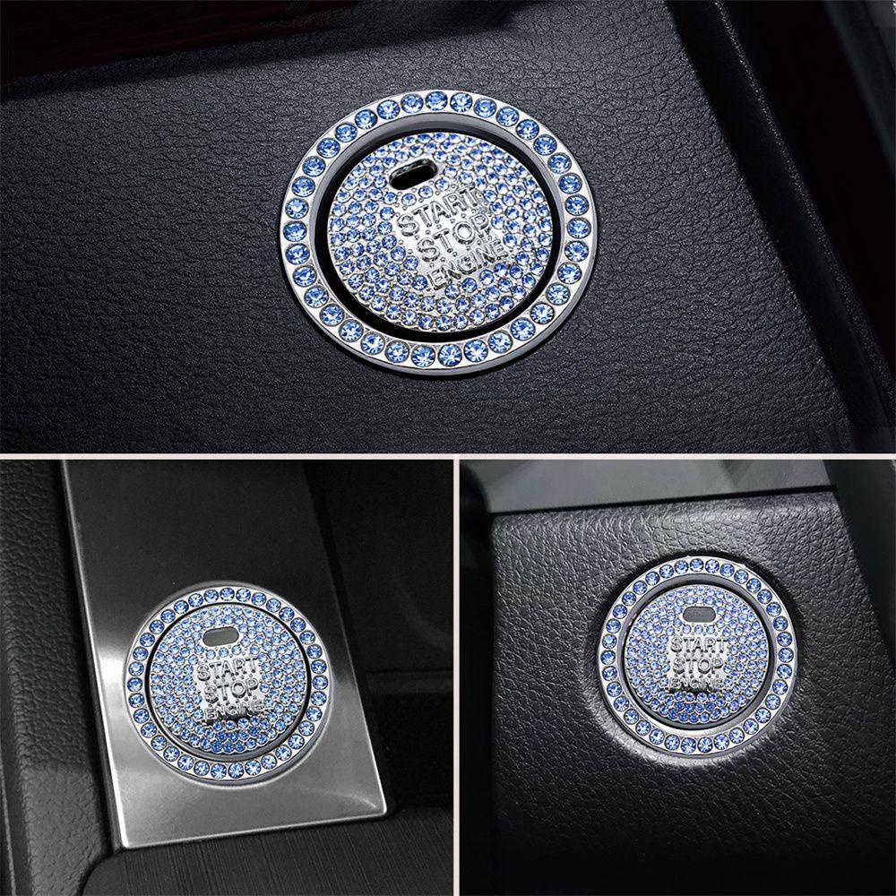 LANFY Interior Accessories Button Protective Cover Car Decoration Engine Ignition Start One-click Start Button Car Accessories Crystal Sticker Start Stop Button Bling Decorative Crystal Decoration Switch Button Decor/Multicolor