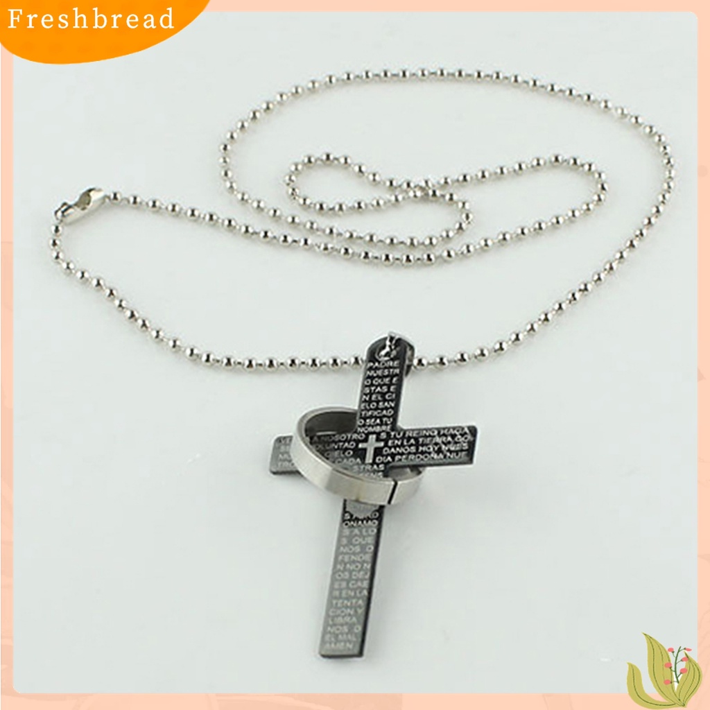 [Fresh] Perhiasan Kalung Rantai Bahan Stainless Steel dengan Liontin Bentuk Salib untuk Pria