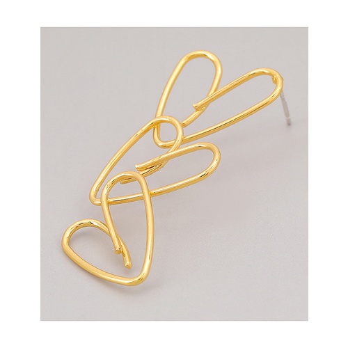 LRC Anting Tusuk Fashion Gold Color Heart Shaped Asymmetric Hollow Alloy P65078