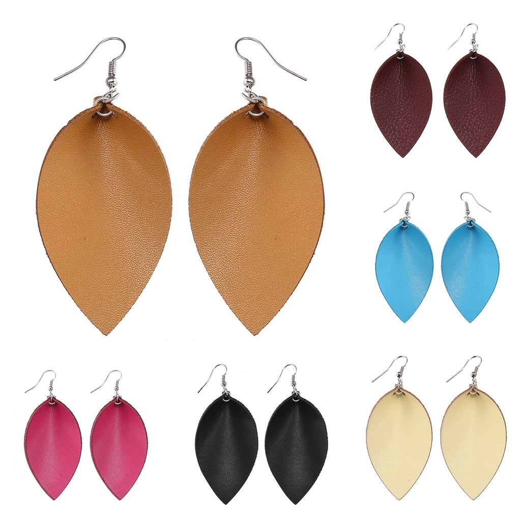 Hu Hu Hu Hu Hu Alat Bantu Pasang Kacamata♡ 1 Pasang Anting Kait Gantung Bentuk Daun Bahan Kulit Imitasi Gaya Etnik Untuk Pernikahan