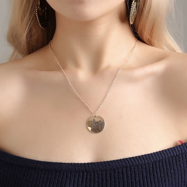 kalung fashion sign language round necklace jka203 (3E4)