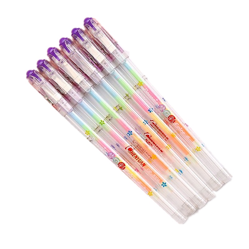 6 In 1 Pen Cat Air Fluorescent Multi Warna Pelangi Untuk Dekorasi Album Foto / Graffiti DIY