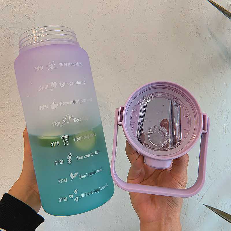 Yamata Botol Minum Viral 2000 ML- Big Botol Travel Minum Korea Multiwarna  Plastik Large Water Bottle 2 Liter- Botol Minum Besar Bekal Anak Sticker 3D