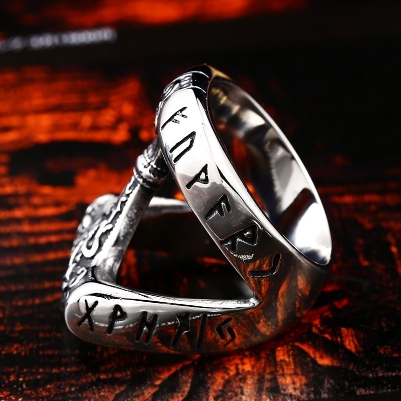 Cincin Silver Bentuk Palu Thor Gaya Punk Viking Untuk Pria