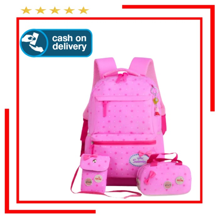 Tas Sekolah Anak Perempuan/Sd -Smp -Sma Backpack Ransel Wanita Cewek Set 3 In 1 Bintang Tabur