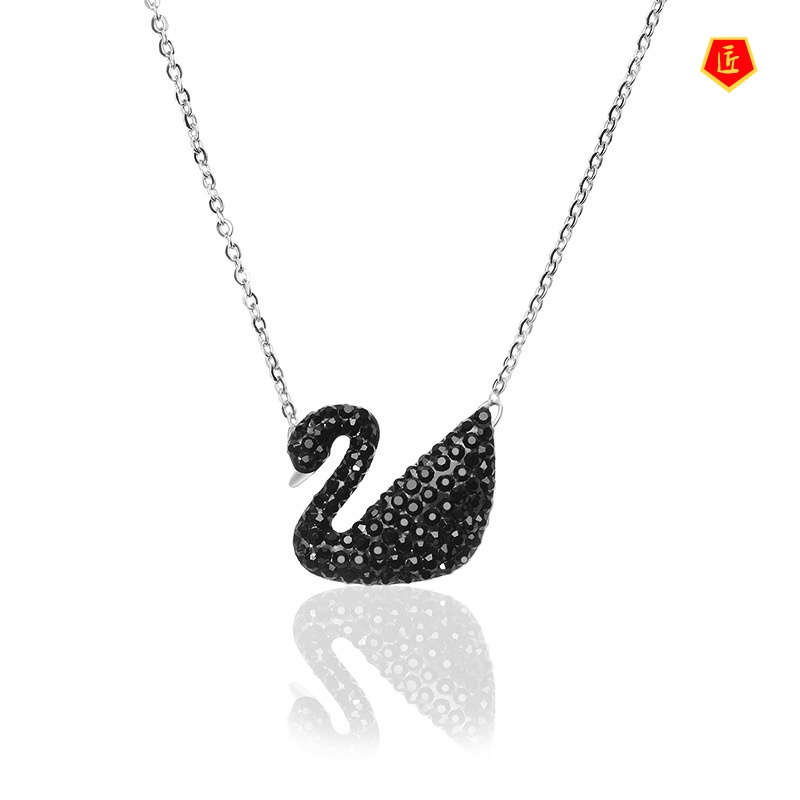 [Ready Stock]S925 Silver Rose Gold Black Swan Necklace Affordable Luxury Fashion