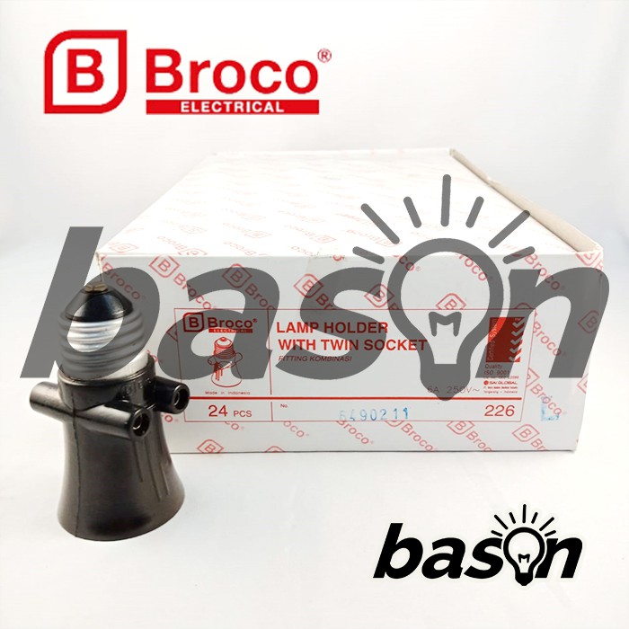 BROCO 226 STD Lamp Holder Black dengan 2x Soket Listrik 6A 250V