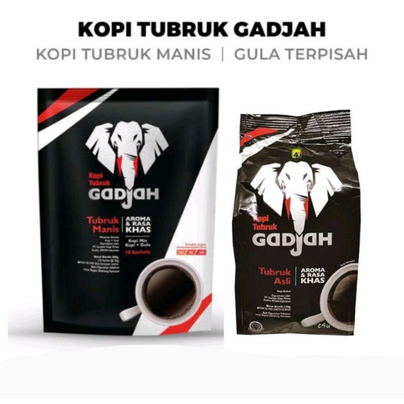 

Kopi Gadjah Pouch 150gr / 10's x 25gr - Kopi Bubuk Tubruk Hitam Asli / Manis