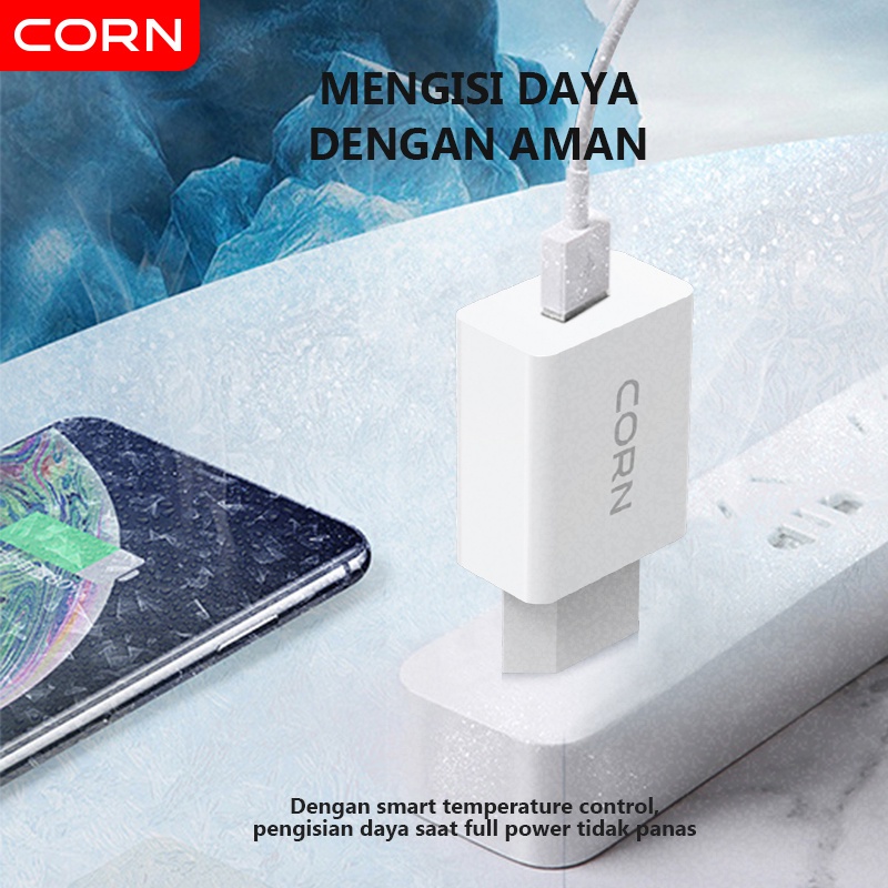 CORN Charger QE015 Original 3A 18W QC3.0 Fast Charging  EU Plug Quick Charging Charger With Kabel 3A Garansi Resmi 1 Tahun  untuk Samsung xiaomi vivo oppo