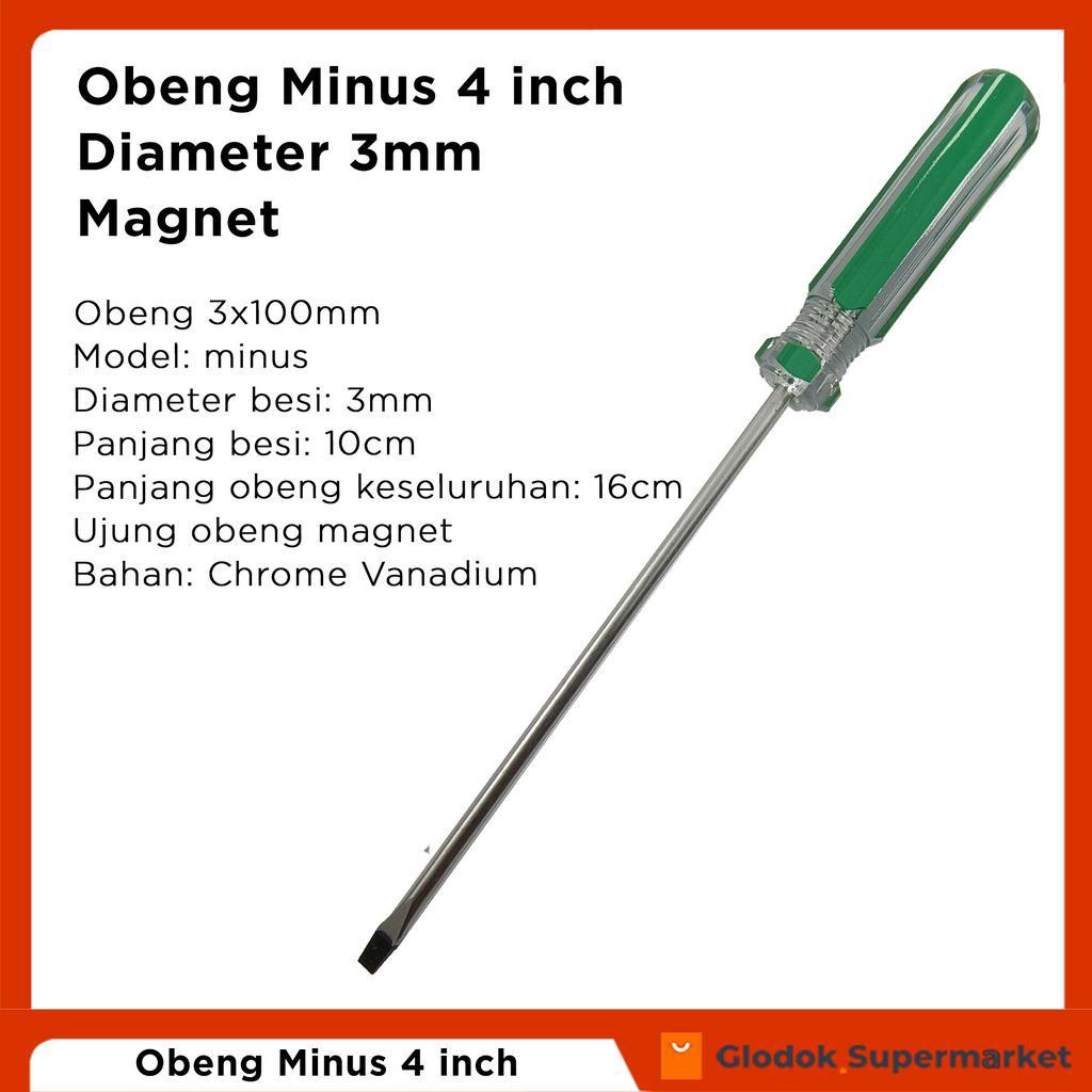 Obeng Minus 4 inch Diameter 3mm Panjang Besi 10cm Magnet