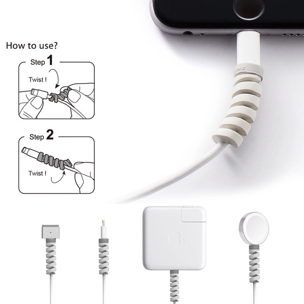 Cable Protector Spiral / Pelindung Kabel Charger / Lightning Saver iPhone Mac / Penutup ujung Kabel