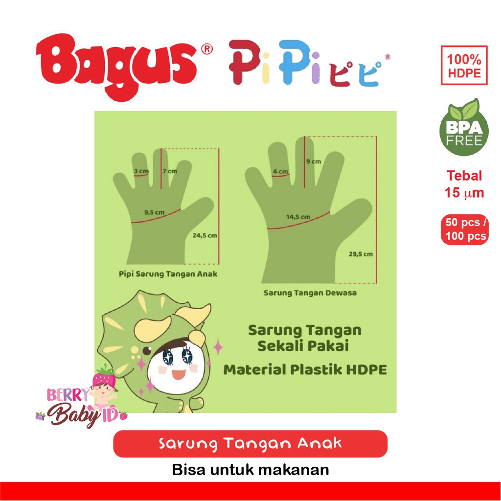 Bagus Pipi Sarung Tangan Anak Kids Plastic Gloves BPA Free 15µ Berry Mart