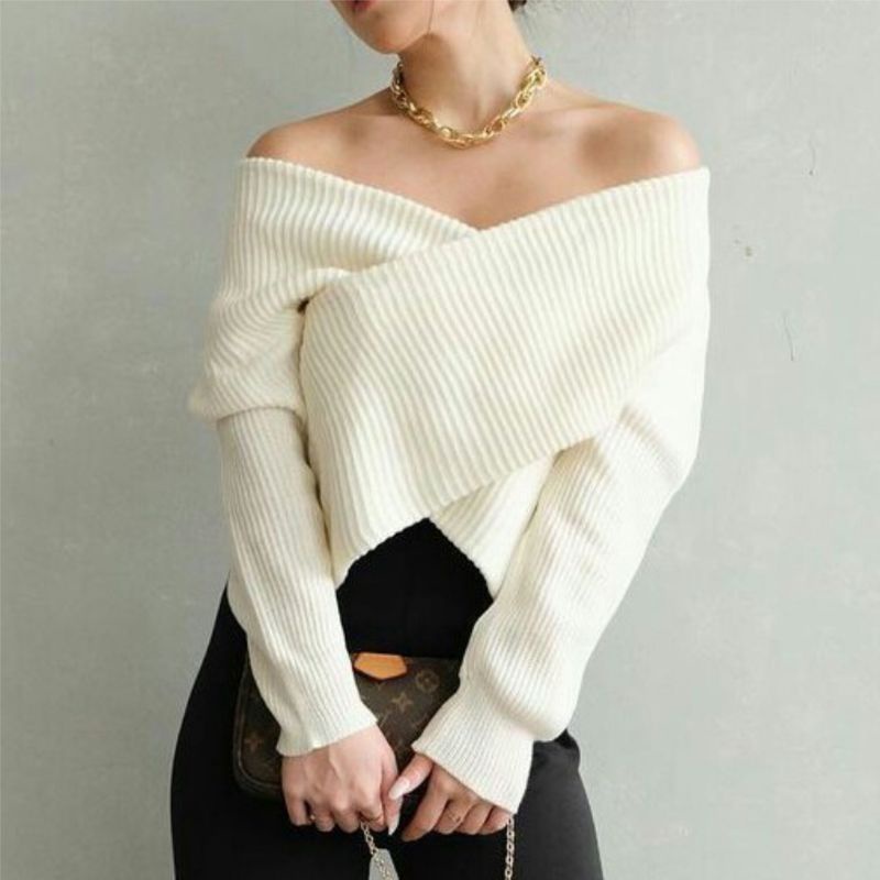 NALA SWEATER VYEL TOP PREMIUM KNIT POPPY CROSS OFF SHOULDER NANA SWEATER TOP KOREAN ATASAN WANITA SA