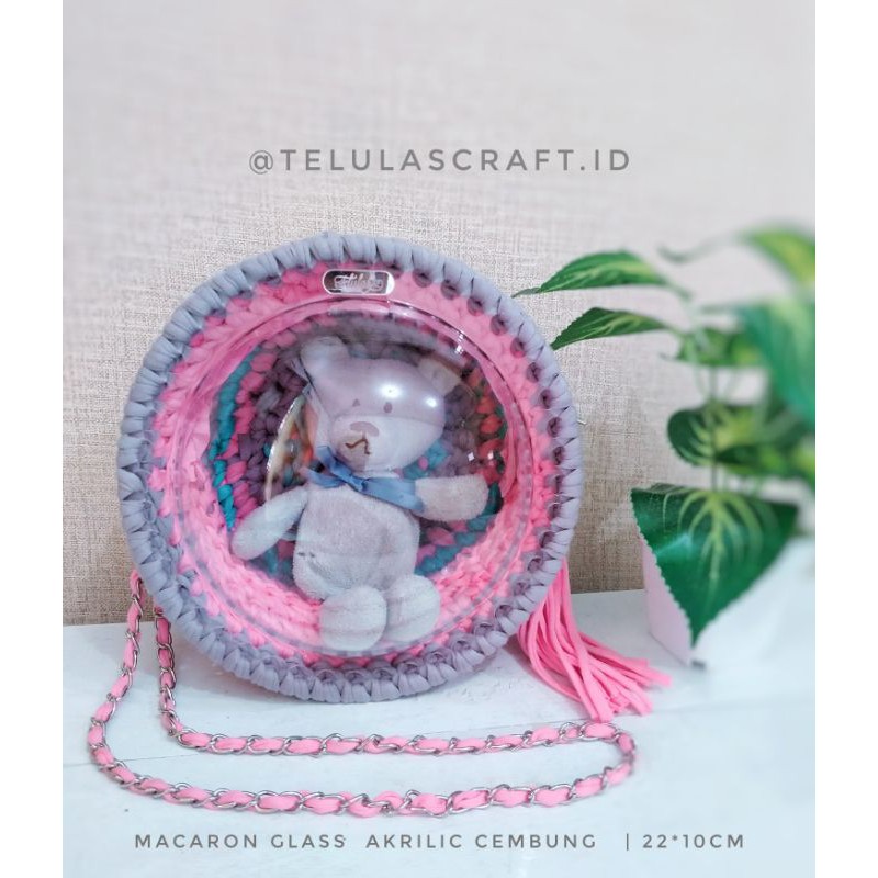 Tas rajut Macaron glass akrilik 1sisi sugar glider