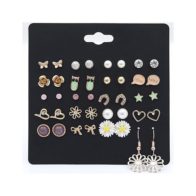 LRC Perhiasan Set Fashion Multi-color Geometric Shape Decorated Earrings (20Pairs)