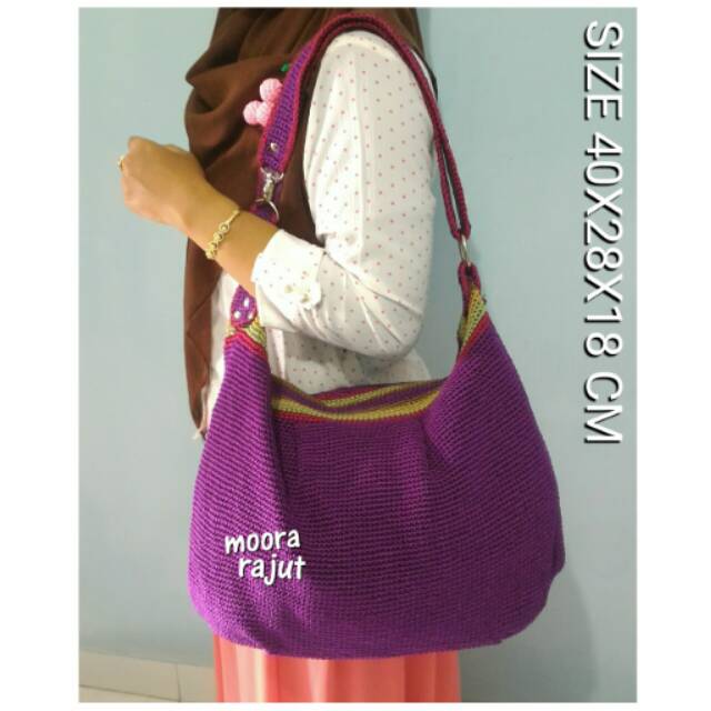 Tas rajut nilon HOBO FULL RAJUT PELANGI UNGU