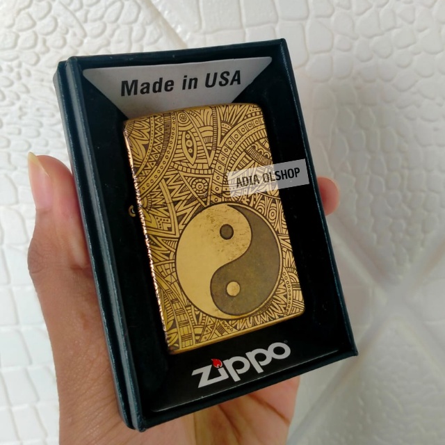 Korek Api Zipo Gold Premium Motif Yinyang Denting 1x