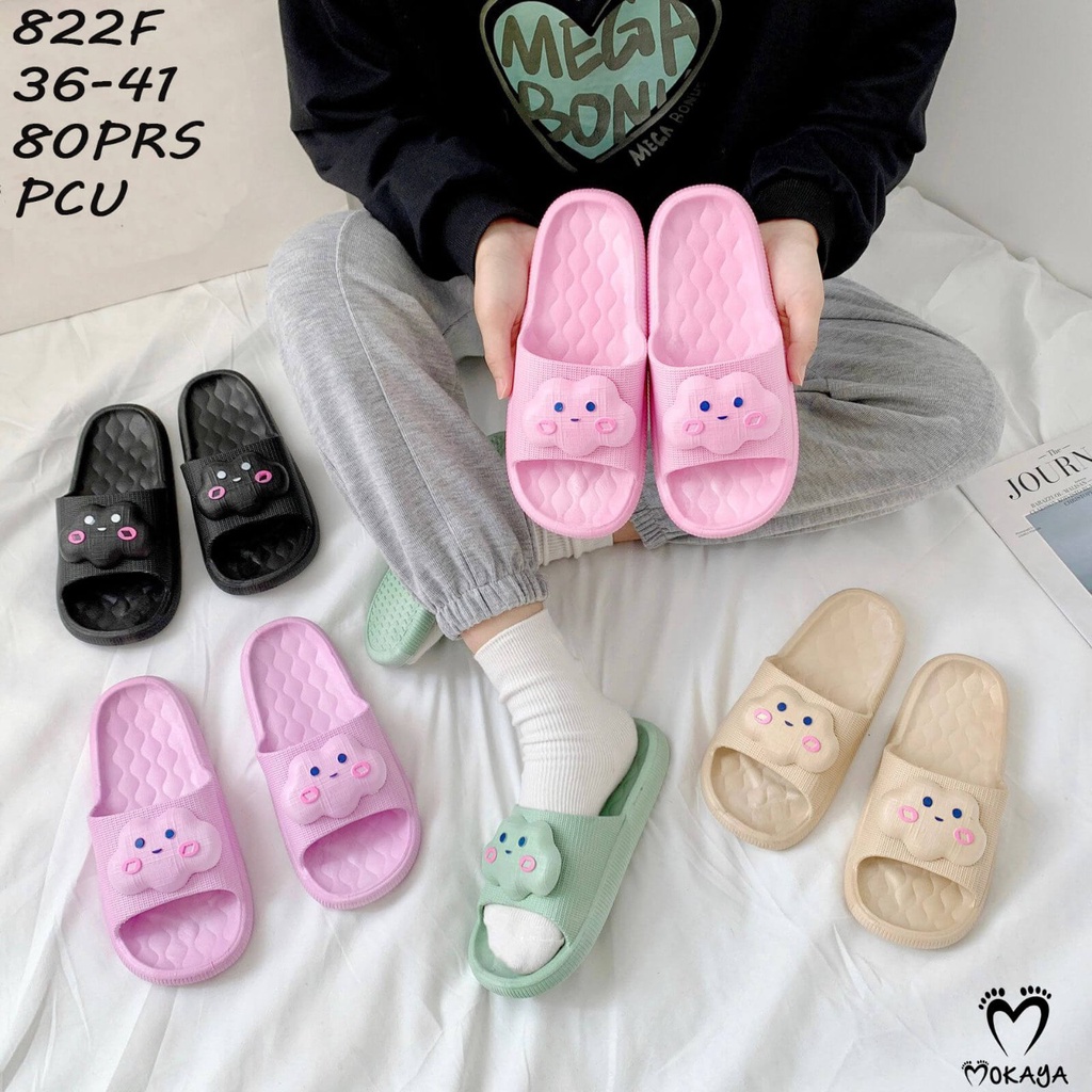 Sandal Slop Jelly Karet Wanita Ban Awan Cloud 3D Timbul Super Cantik Cute Import Mokaya / Size 36-41 (822F)