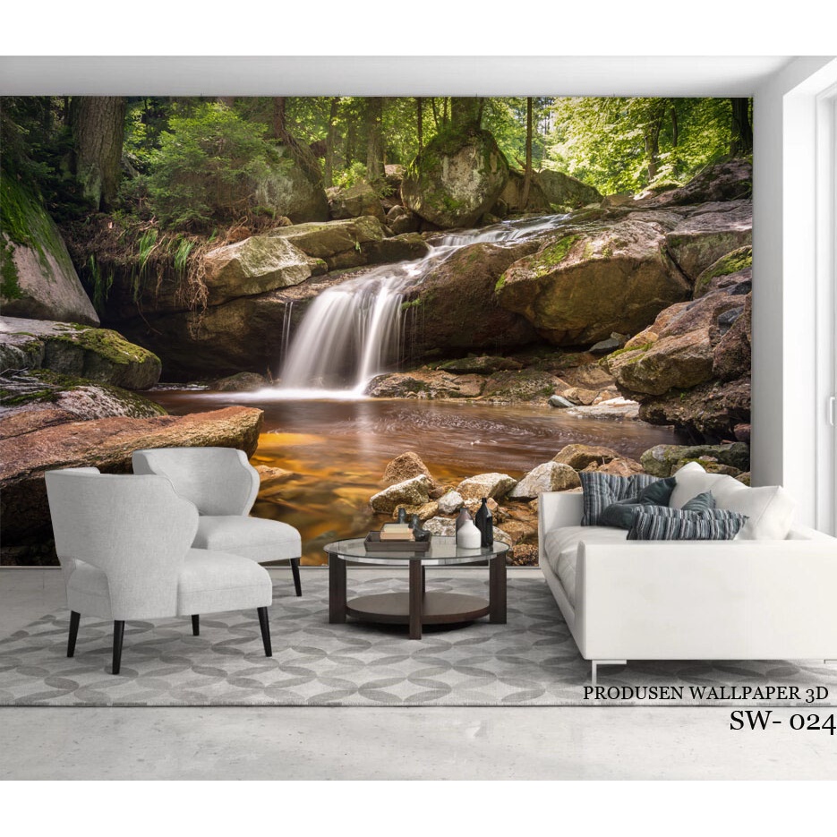 PRODUSEN LANGSUNG, Wallpaper Ruang Tamu Pemandangan Air Terjun 3d