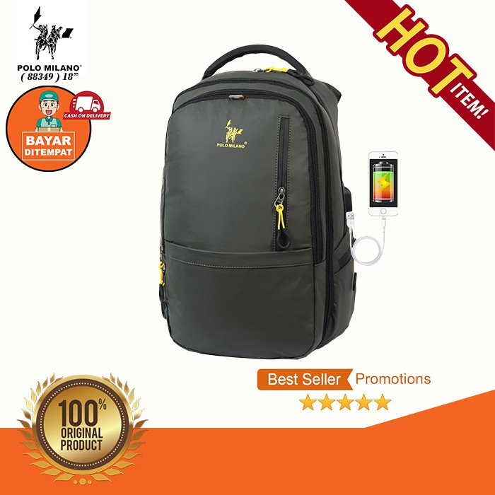 TAS RANSEL IMPORT TERMURAH BIG SALE POLO MILANO - 88349 - TAS RANSEL PRIA USB ANTI AIR READY STOCK