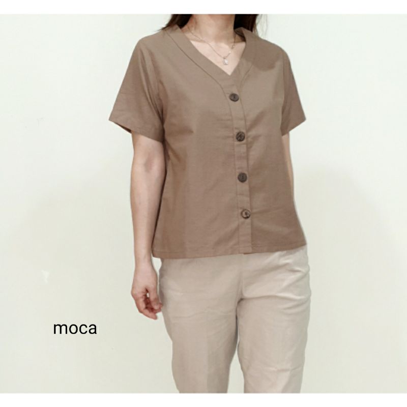 Atasan Blouse Wanita Lengan Pendek Polos Bahan Katun, Wendy Blouse#-3