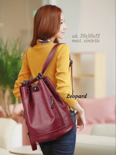 Tas backpack stylish mat sintetis TABUNG-SERUT