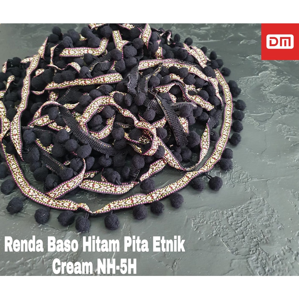 NH-5H Renda Baso Hitam Pita Etnik Cream