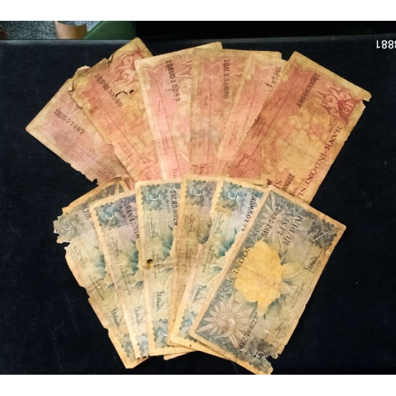 TERMURAH uang kuno 5 rupiah 10 rupiah seri bunga 1959 dan 2 1/2 rupiah 1 ringgit indonesia 1960/1961
