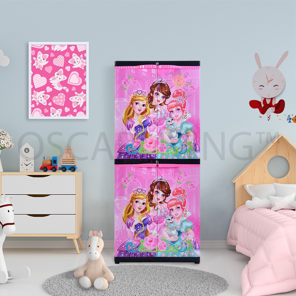INSTAN Sinbak Lemari Pakaian Plastik 2in1 Multifungsi Motif Princess [Dapat Diatur Gantung/Rak]