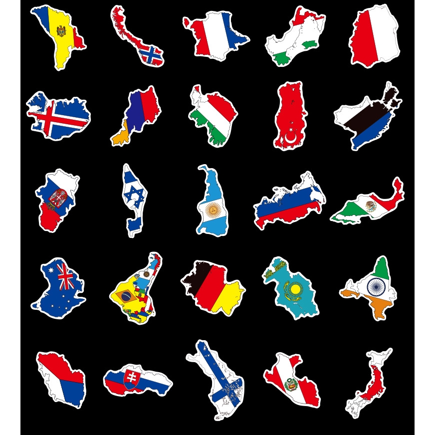 50pcs/set Stiker Motif Bendera Nasional Anti Air Untuk Dekorasi Kulkas/Skateboard/Laptop