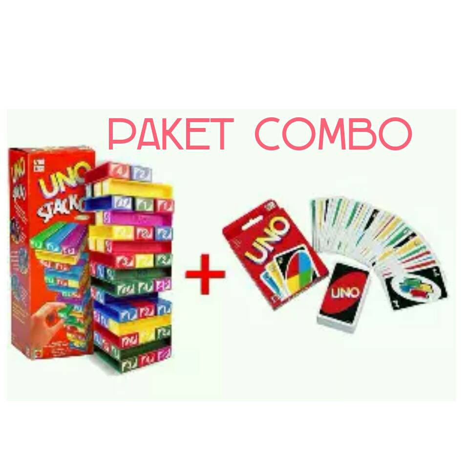 Paket Uno Stacko Balok Dan Kartu Uno Card Polos Mainan Anak