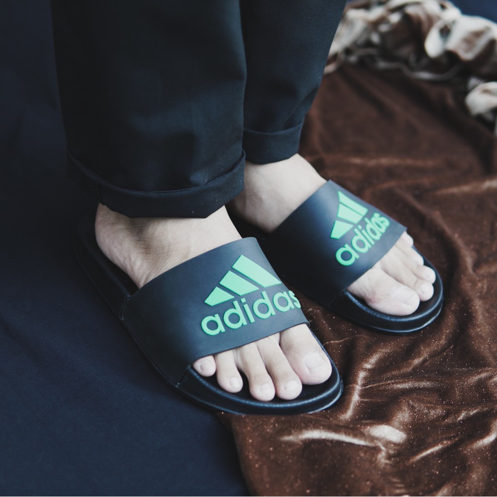 TERMURAH !! SENDAL ADIDAS BENASSI SLIDE SANDAL SPORT SLOP PRIA PREMIUM FLIP FLOP HITAM HIJAU