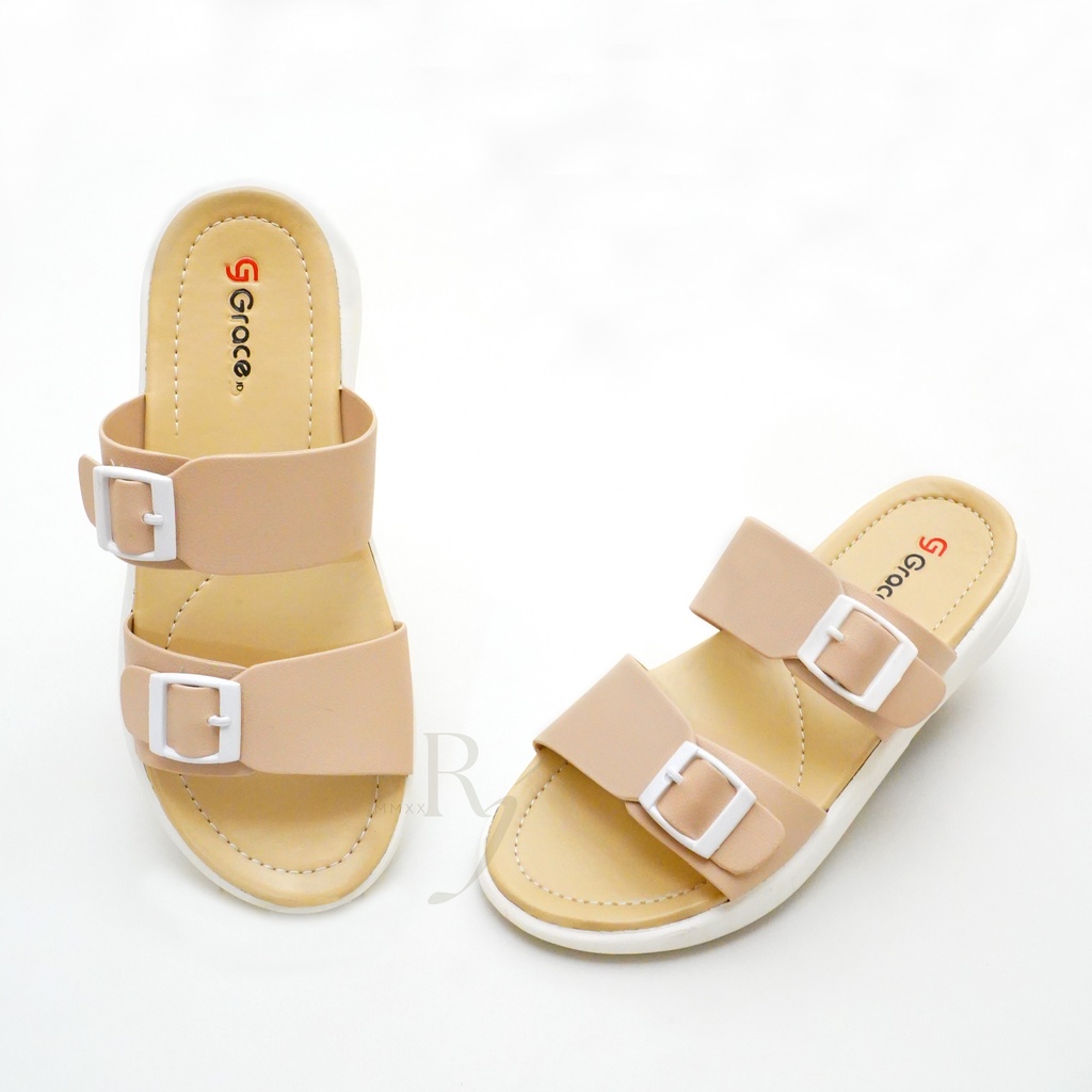 GRACE [AZKIA 201] Sandal Teplek Wanita Distro Selop Flat Sandal Slop Kulit Cewek