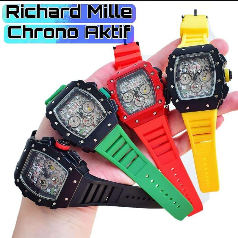 Jam Ricchard Mile Pria chrono aktif tali karet + free gelang (model random)