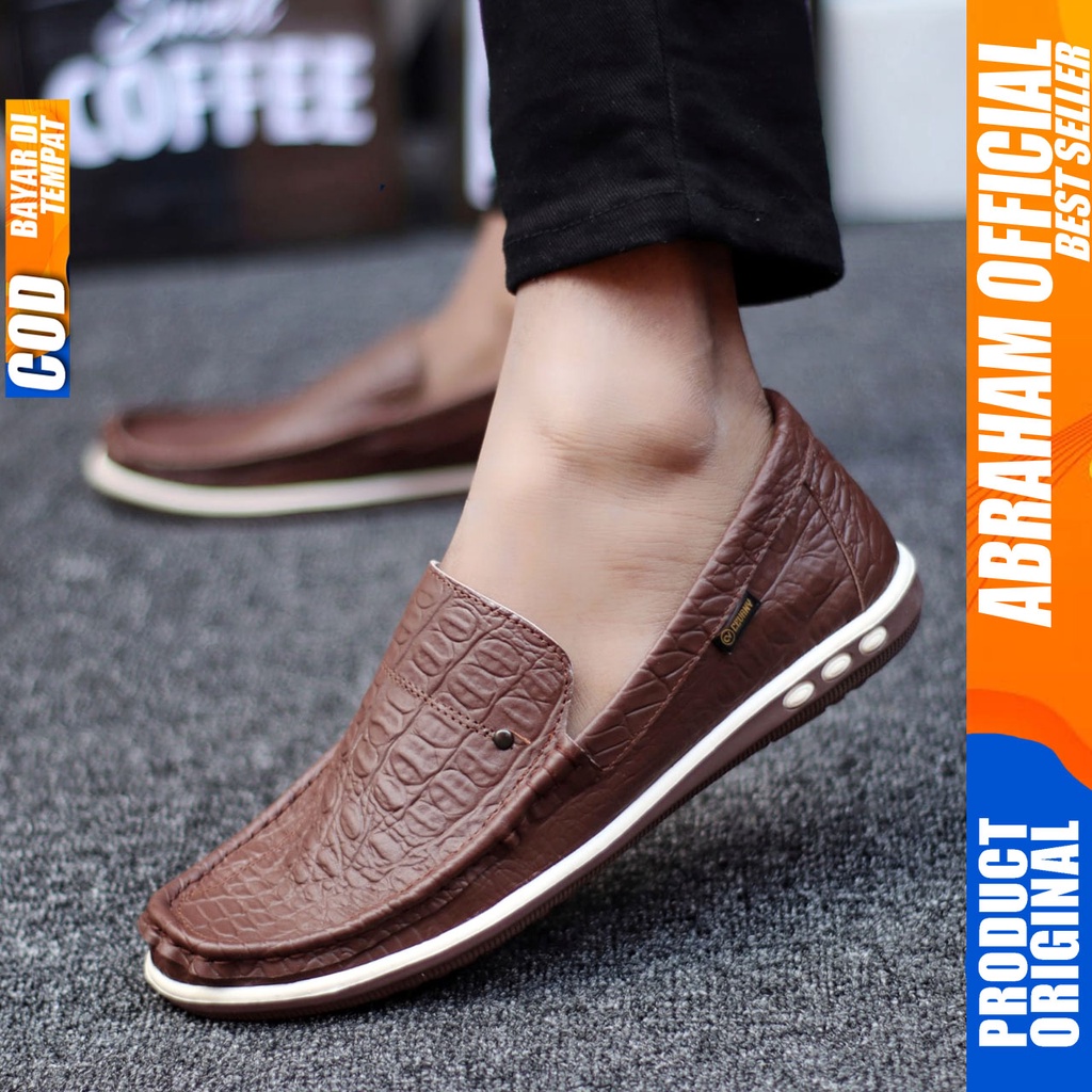 ABRAHAM Sepatu Slip On Kulit Asli Selop Hitam Pria