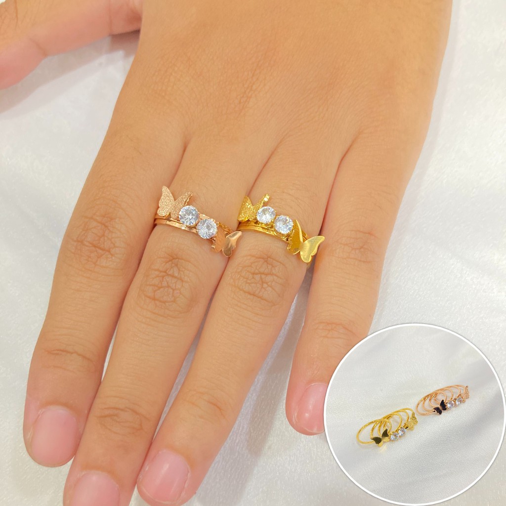 Cincin Titanium Anti Karat Korean Style Set 4 Ring Butterfly Aksesoris Perhiasan Wanita