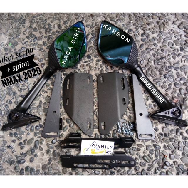 Spion R25 Panjang Karbon + Breket Serpo Nmax 2020 + Baut Anti Jebol Set Yamaha Nmax New 2020