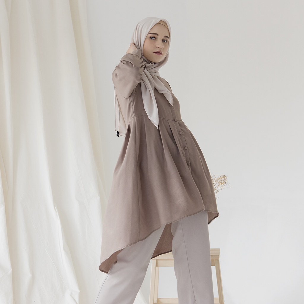 Naira by Aska Label - Tunik full kancing busui friendly warna Putih (Berfuring), Redbud, Taupe, Burgundy, Navy