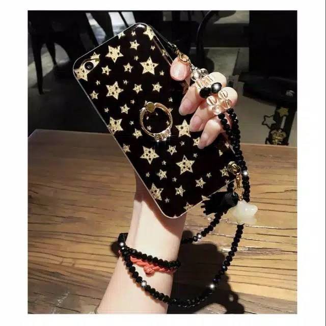 Oppo A3S / Realme C1 - Case glitter + tali lanyard manik gantungan