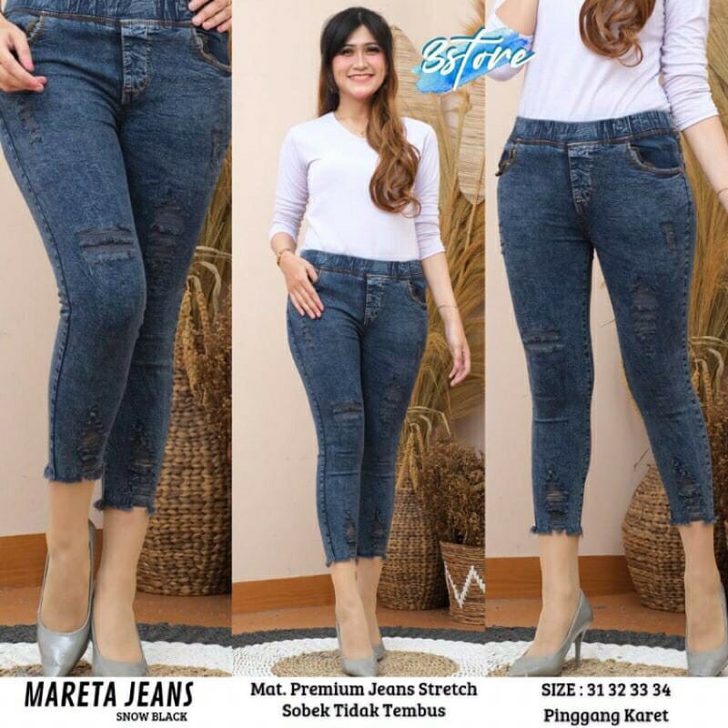 SIZE 28-42 MARETA JEGGING JEANS.JEANS SOBEK TIDAK TEMBUS