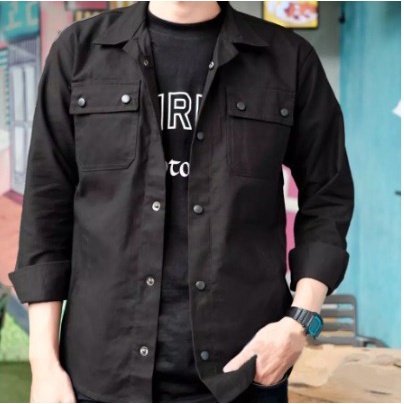 Jaket pria IKC 002 distro cbr six Bandung hoodie dua sisi bolak balik keren grosir pakaian pria H0D7-TRUCKER HITAM