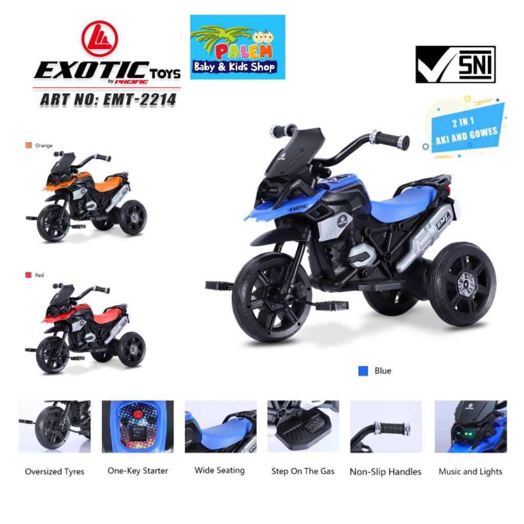 Sepeda Motor Aki dan Gowes 2IN1 (2 Fungsi) Roda 3 EMT 2214 &amp; EMT-2234