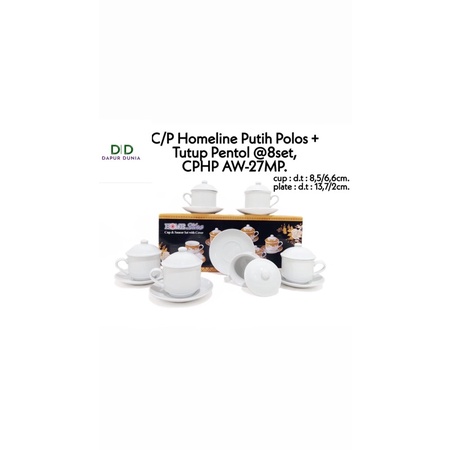 Cangkir set keramik homeline putih polos + tutup