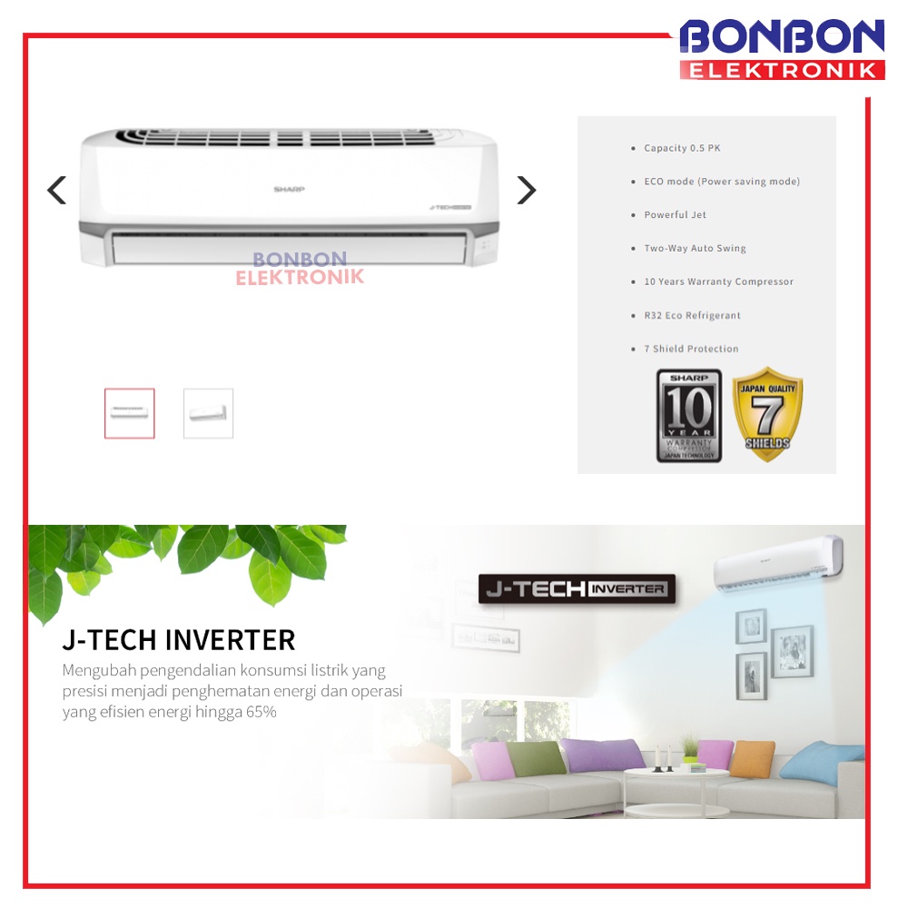 Sharp AC 1/2PK AH-X6ZY 0.5 PK New J-Tech Inverter Series / AH X6ZY