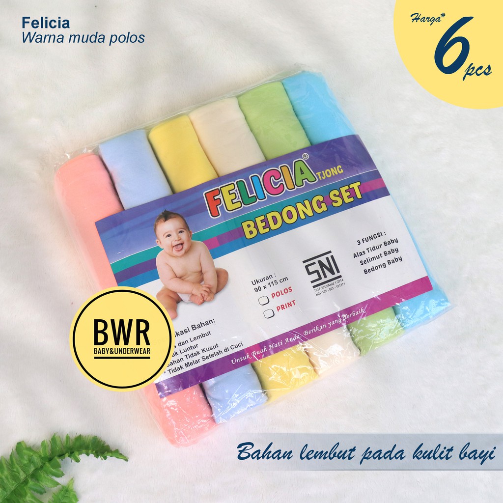 [ 6pc ] Bedong FELICIA POLOS  90 x 115 | Selimut Bedong Bayi Newborn Bahan Lembut - Bwr