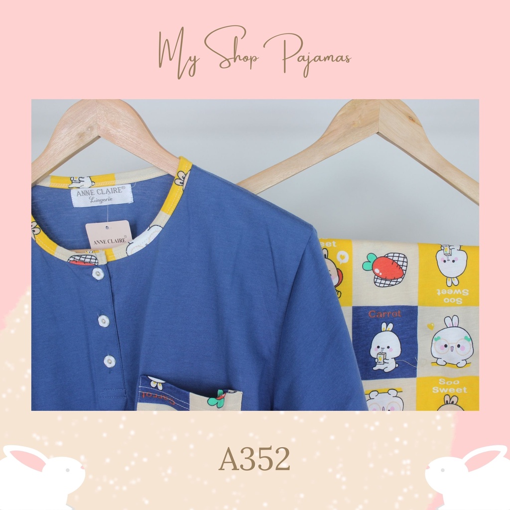 PIYAMA BABYDOLL WANITA TANGAN LENGAN PENDEK CELANA 3/4 ANNE CLAIRE BAJU PAKAIAN TIDUR DEWASA SETELAN SLEEPWEAR PAJAMAS TP-Biru