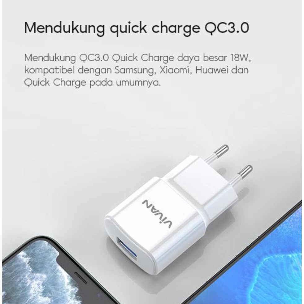 Vivan Qualcomm 3.0 Charger Quickcharge Adaptor + Kabel Data Type C