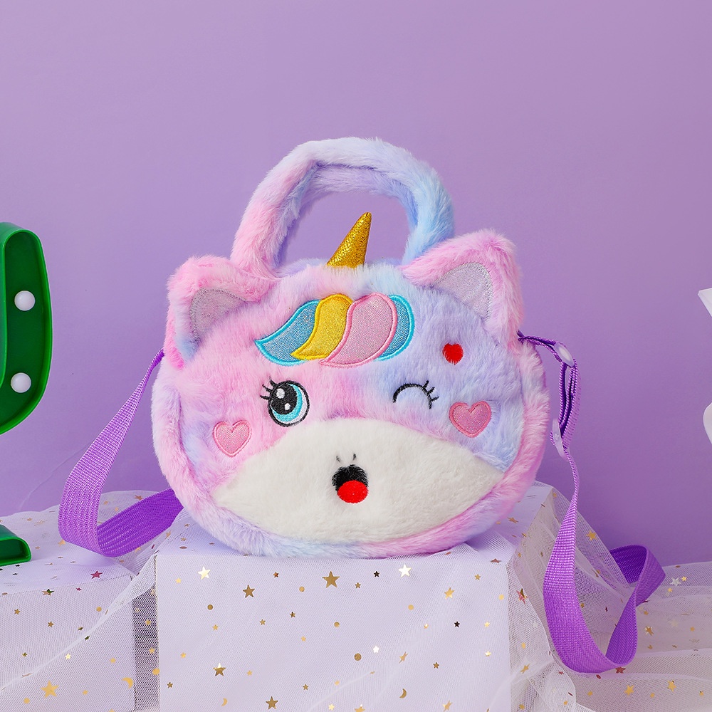 Sling Bag Tas Jalan Anak Perempuan Motif Bulu Unicorn Mata Kedip Tas Selempang Bulu Unicorn Tas Fashion Unicorn Anak Perempuan Kado Anak Tas Bahu Import Berkualitas