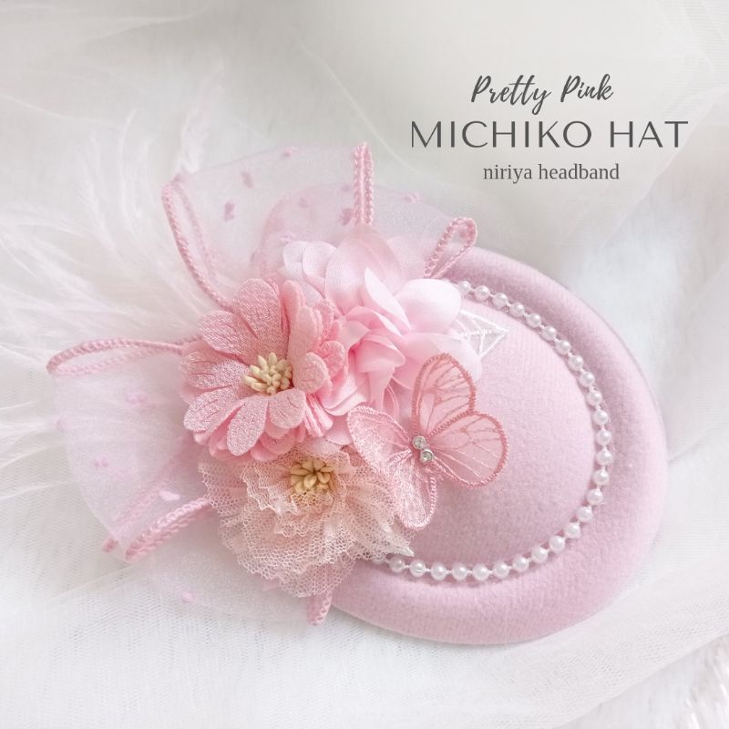 Nude Pink Michiko Hat Topi Bandana Bayi | Bando Anak | Headband Nylon Ars